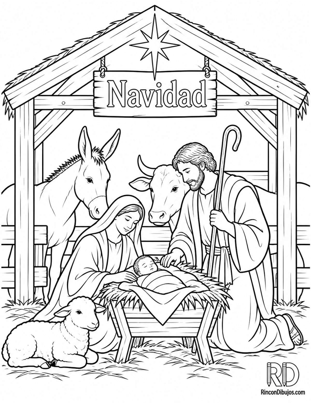 Dibujo de pesebre de Navidad para colorear Dibujo de pesebre de Navidad para colorear