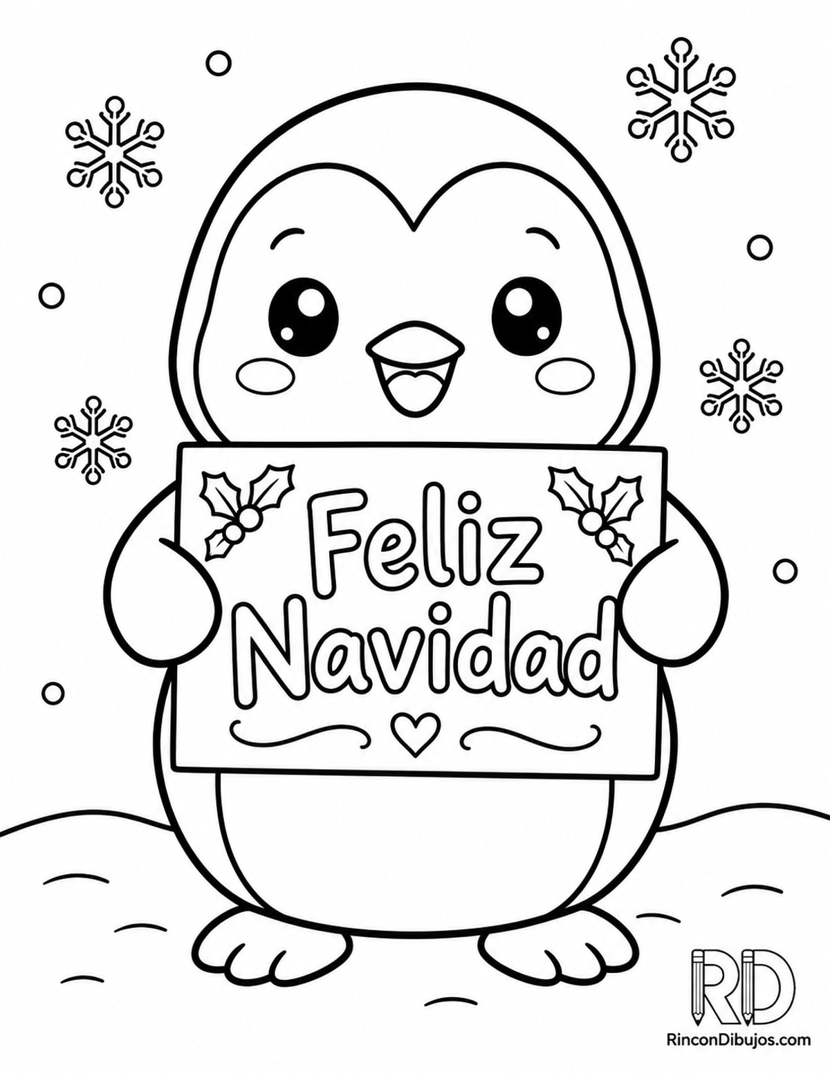 Dibujo de pingüino Navidad kawaii para colorear Dibujo de pingüino Navidad kawaii para colorear