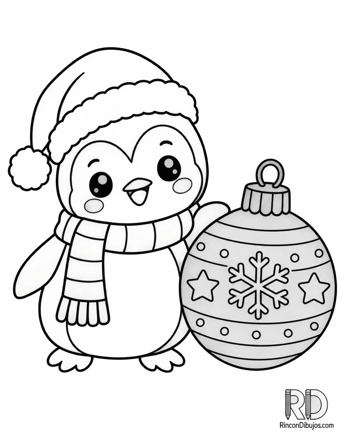 Dibujo de pingüino navideño kawaii para colorear Dibujo de pingüino navideño kawaii para colorear