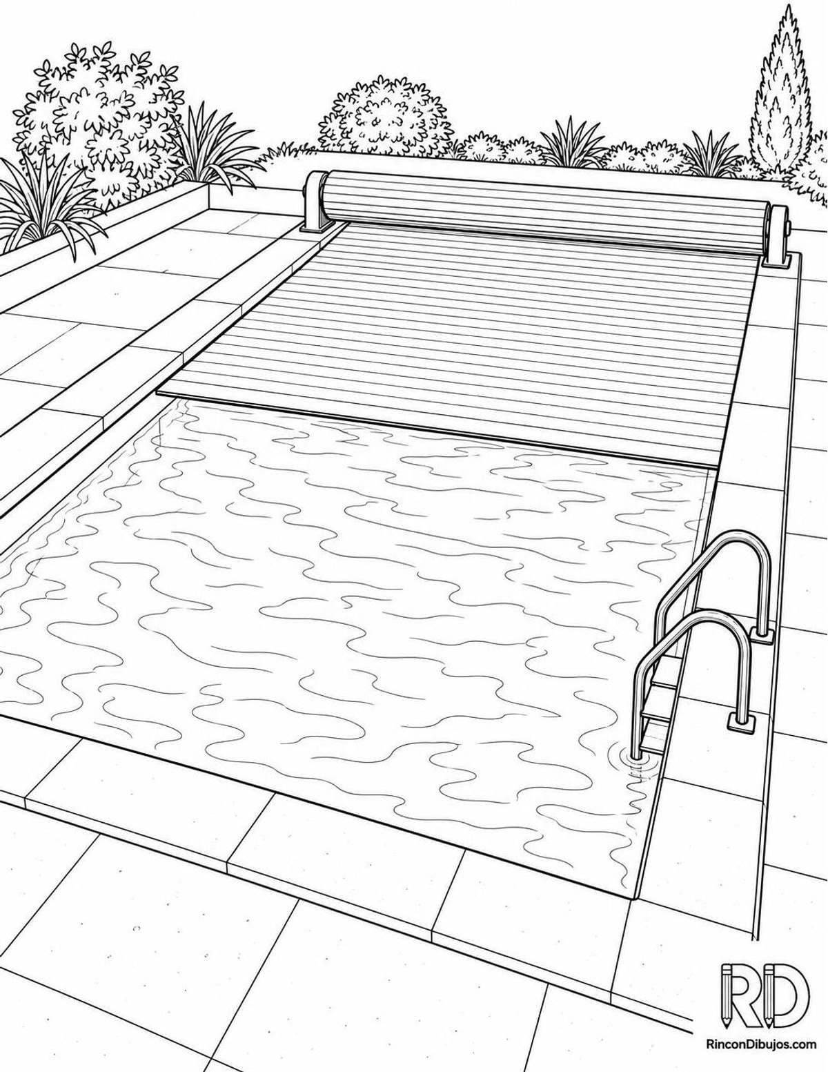 Dibujo de piscina con cubierta para colorear Dibujo de piscina con cubierta para colorear
