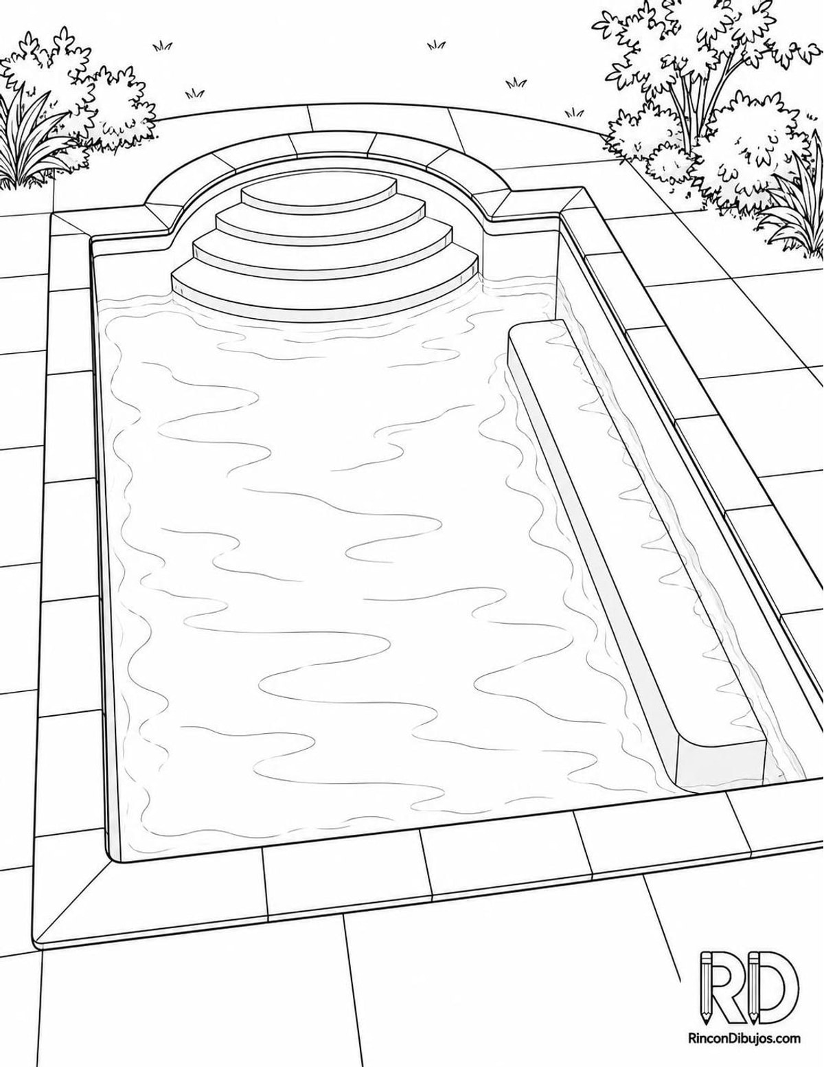 Dibujo de piscina con escalera romana para colorear Dibujo de piscina con escalera romana para colorear
