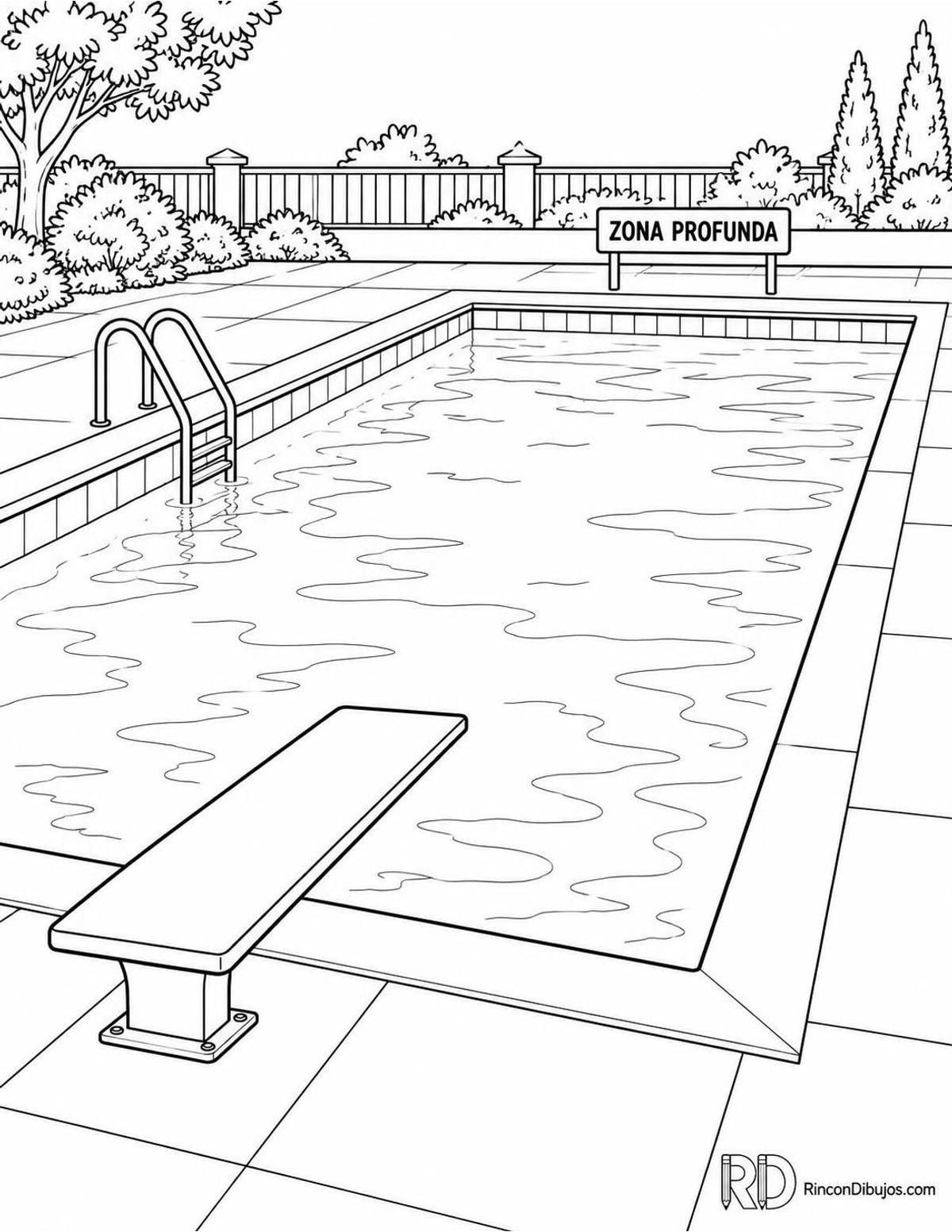 Dibujo de piscina con trampolín para colorear Dibujo de piscina con trampolín para colorear