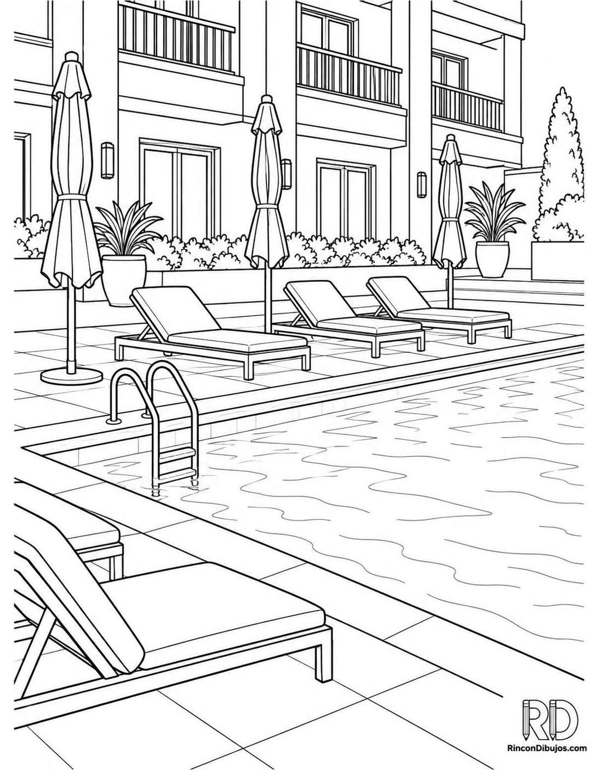 Dibujo de piscina de hotel para colorear Dibujo de piscina de hotel para colorear