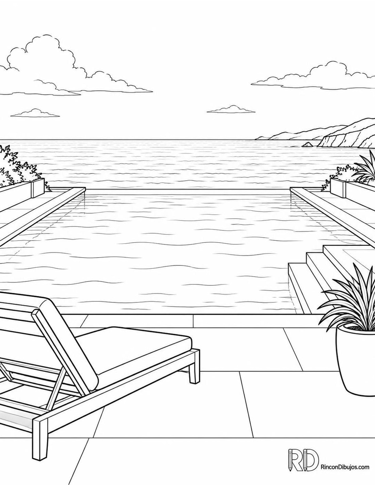 Dibujo de piscina infinita para colorear Dibujo de piscina infinita para colorear
