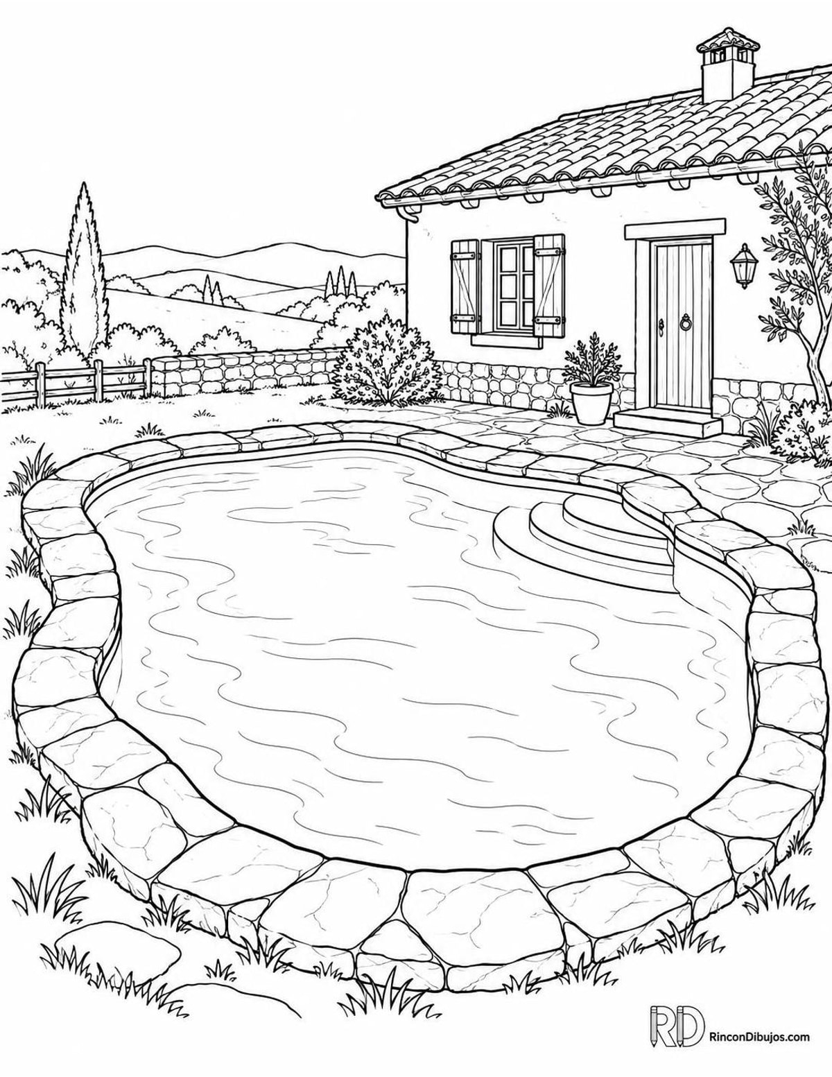 Dibujo de piscina rústica para colorear Dibujo de piscina rústica para colorear