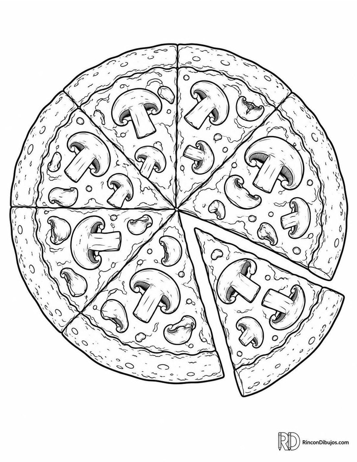 Dibujo de pizza de champiñones para colorear
