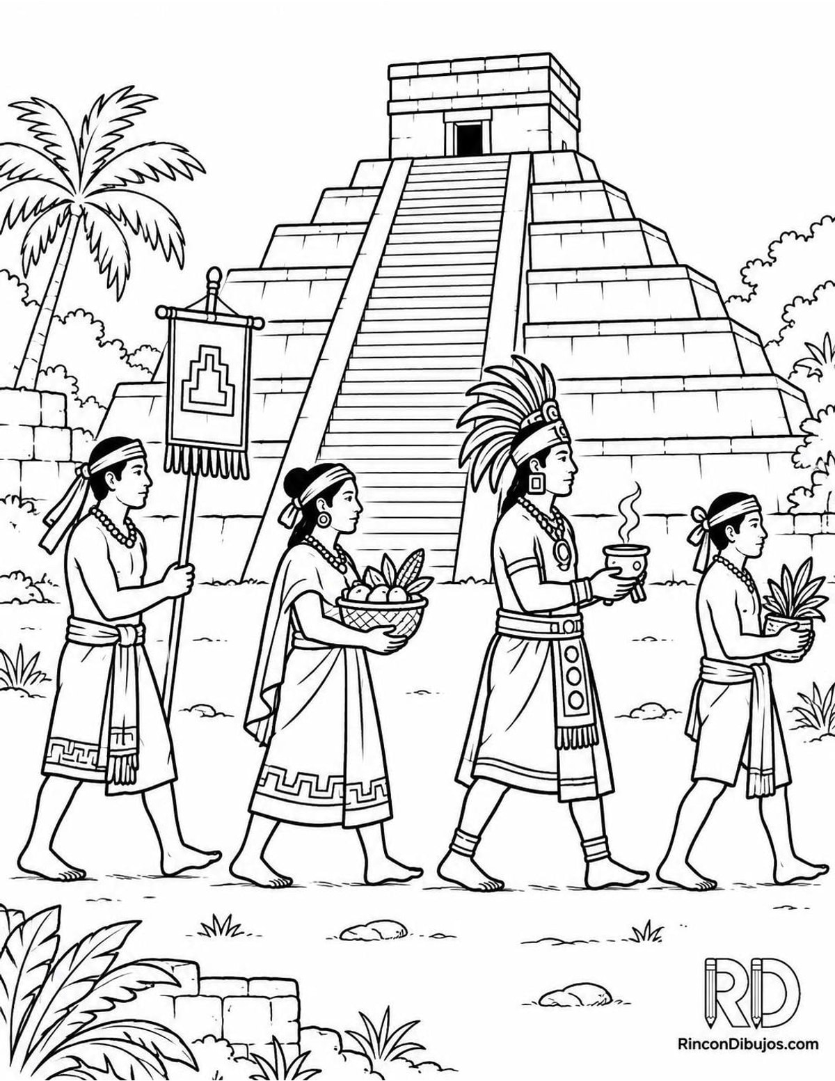 Dibujo de procesión maya para colorear Dibujo de procesión maya para colorear