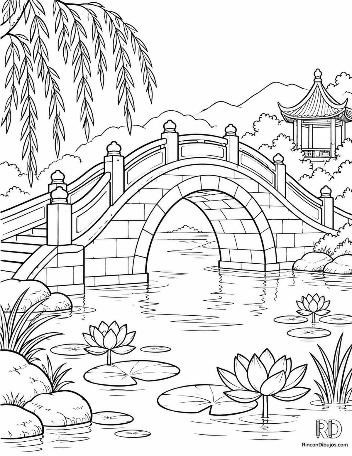 Dibujo de puente chino para colorear Dibujo de puente chino para colorear