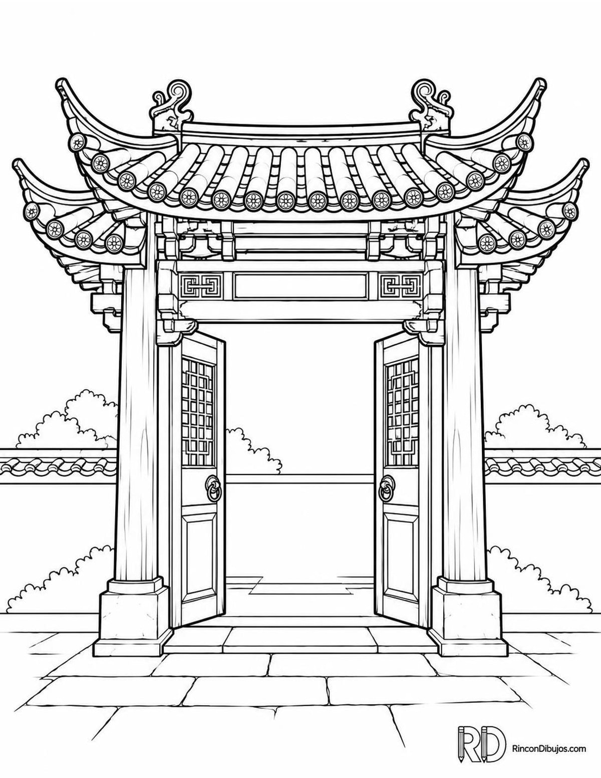 Dibujo de puerta china tradicional para colorear Dibujo de puerta china tradicional para colorear