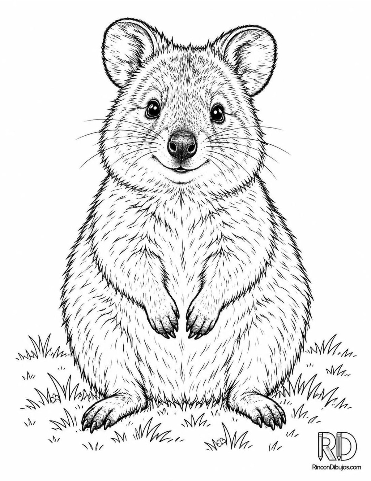 Dibujo de quokka sentado para colorear Dibujo de quokka sentado para colorear