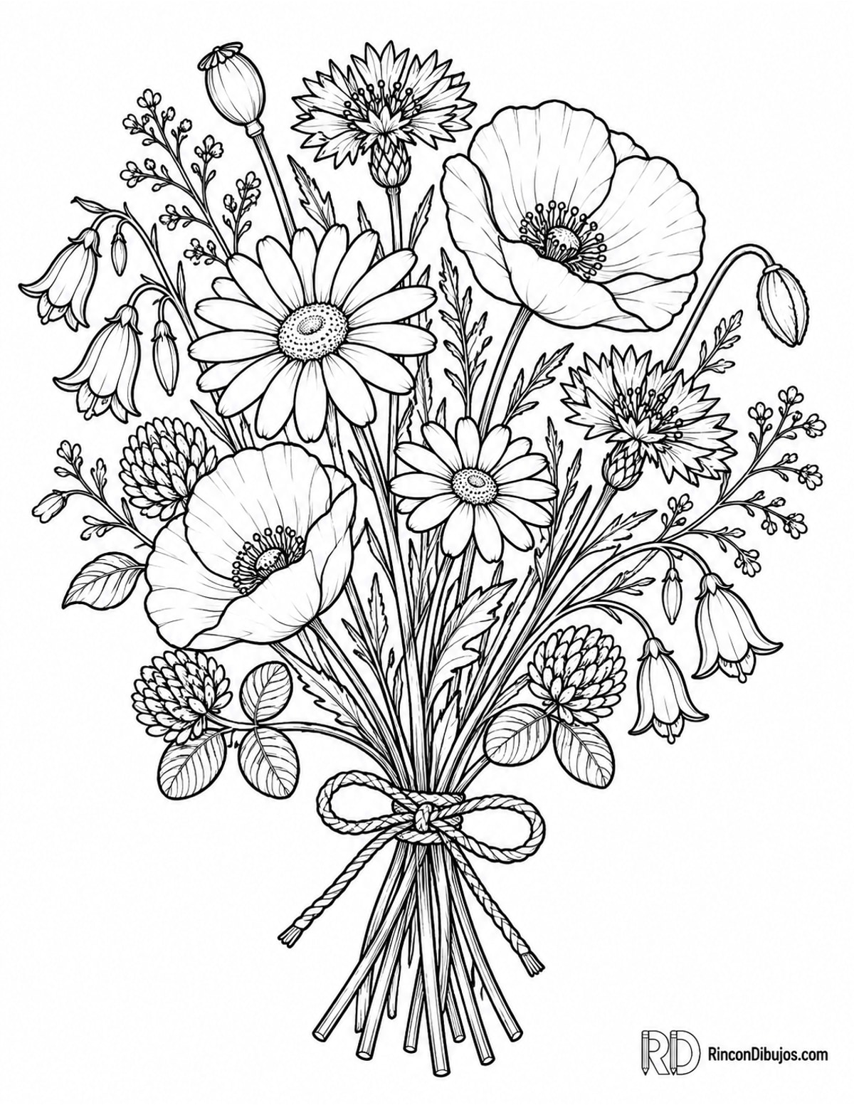 Dibujo de ramo de flores para colorear Dibujo de ramo de flores para colorear