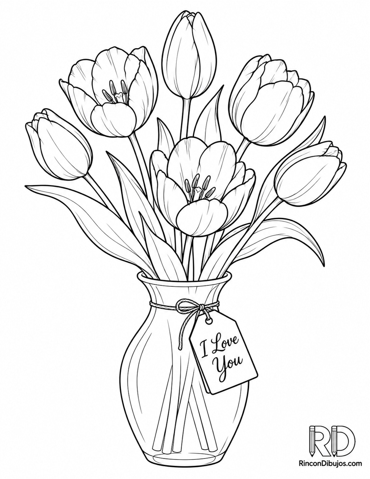 Dibujo de ramo de tulipanes I Love para colorear Dibujo de ramo de tulipanes I Love para colorear