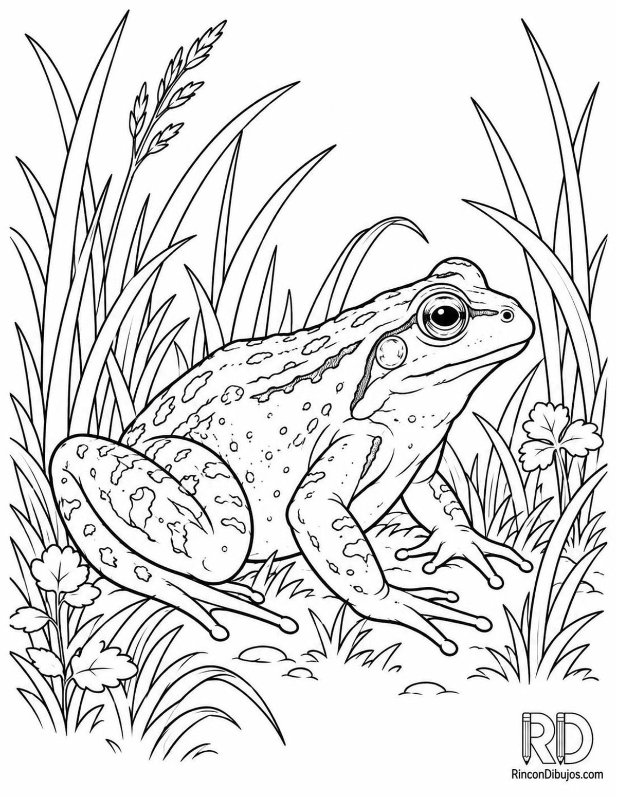 Dibujo de rana común entre hierbas para colorear Dibujo de rana común entre hierbas para colorear