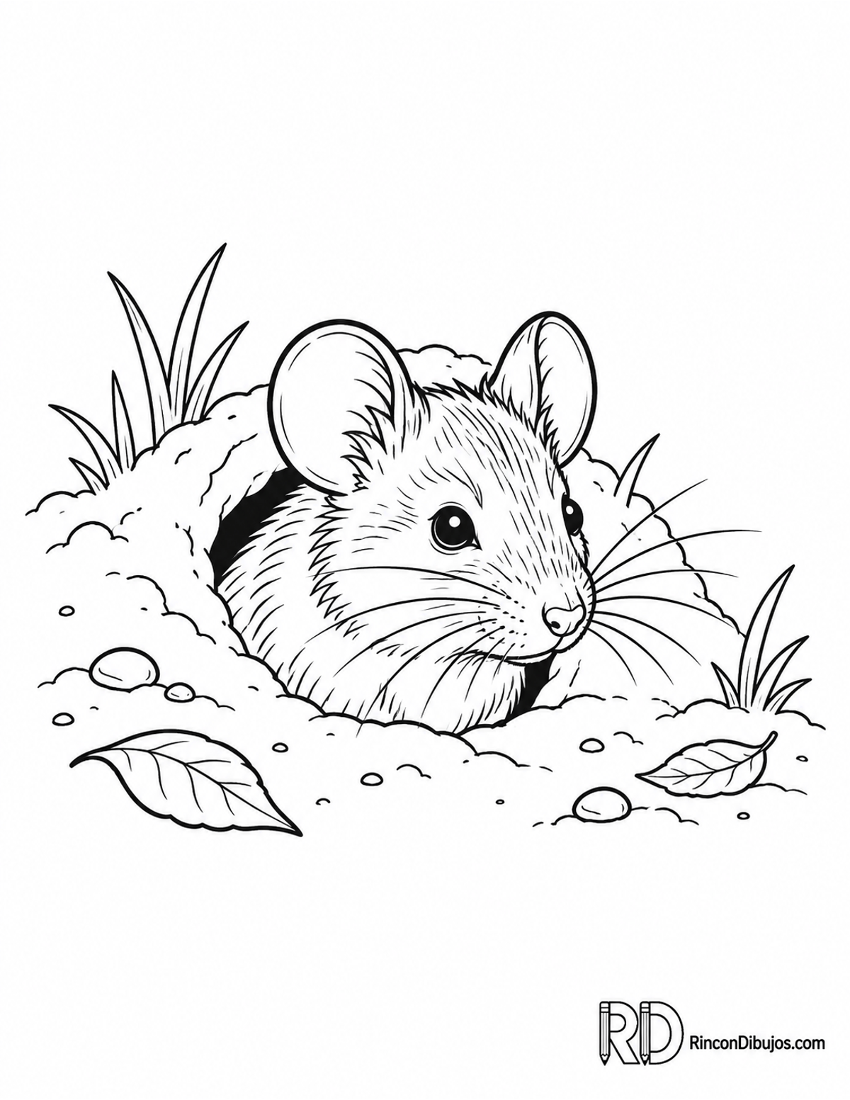 Dibujo de ratón asomado para colorear Dibujo de ratón asomado para colorear