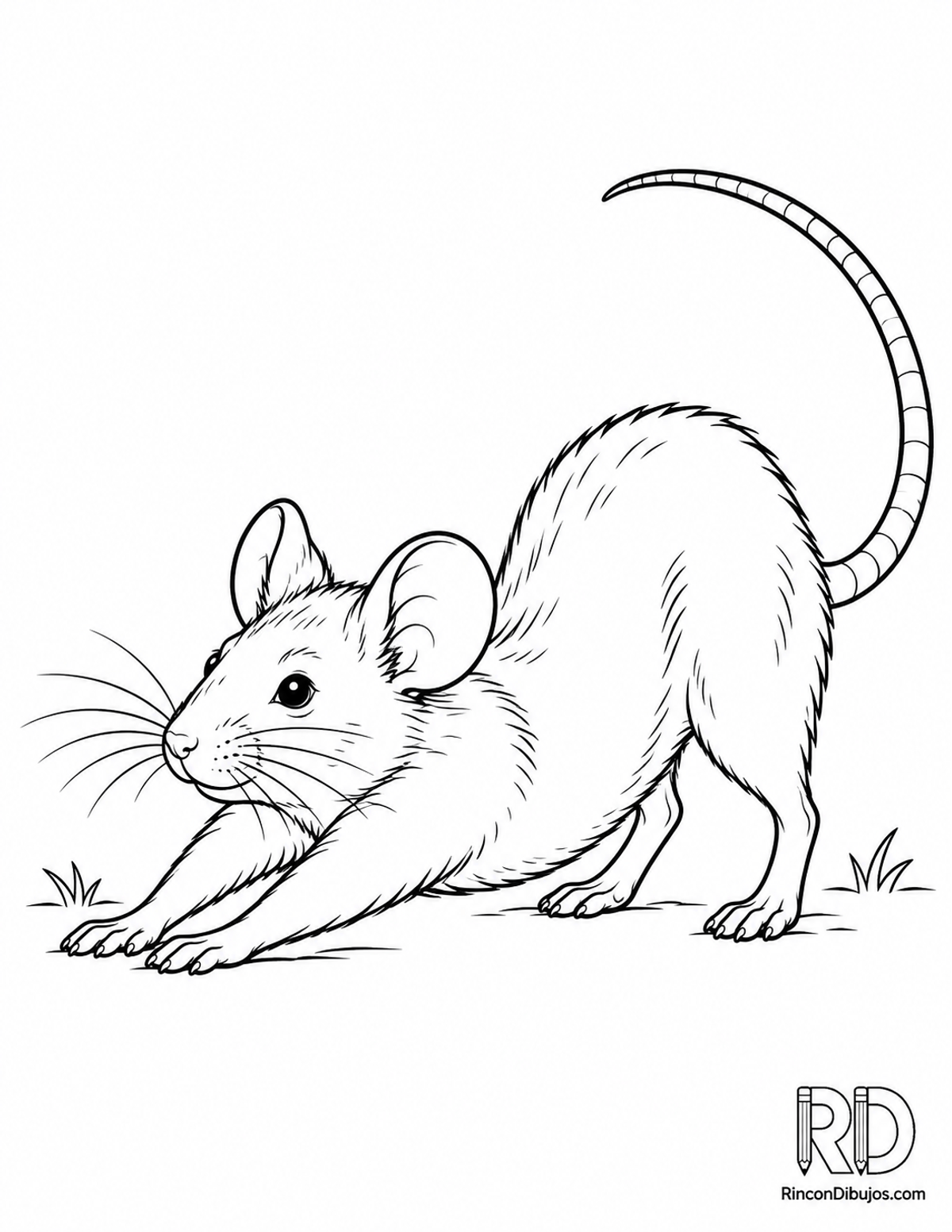 Dibujo de ratón doméstico estirándose para colorear Dibujo de ratón doméstico estirándose para colorear