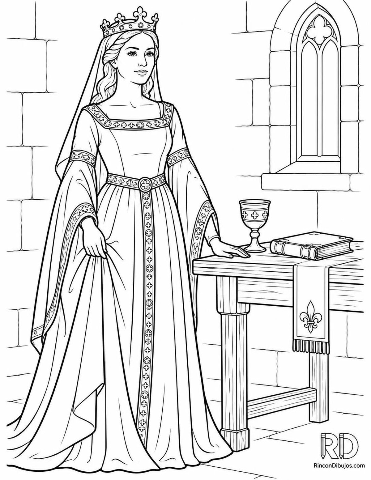 Dibujo de reina medieval para colorear Dibujo de reina medieval para colorear