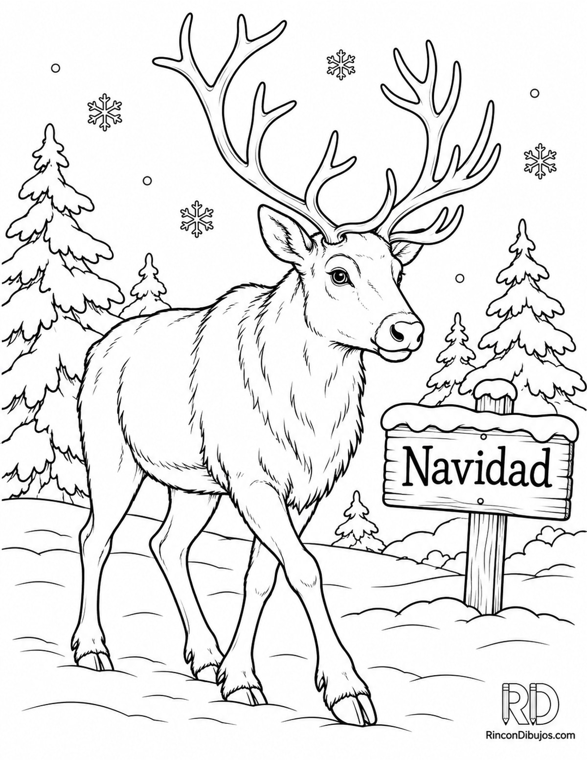 Dibujo de reno de Navidad para colorear Dibujo de reno de Navidad para colorear