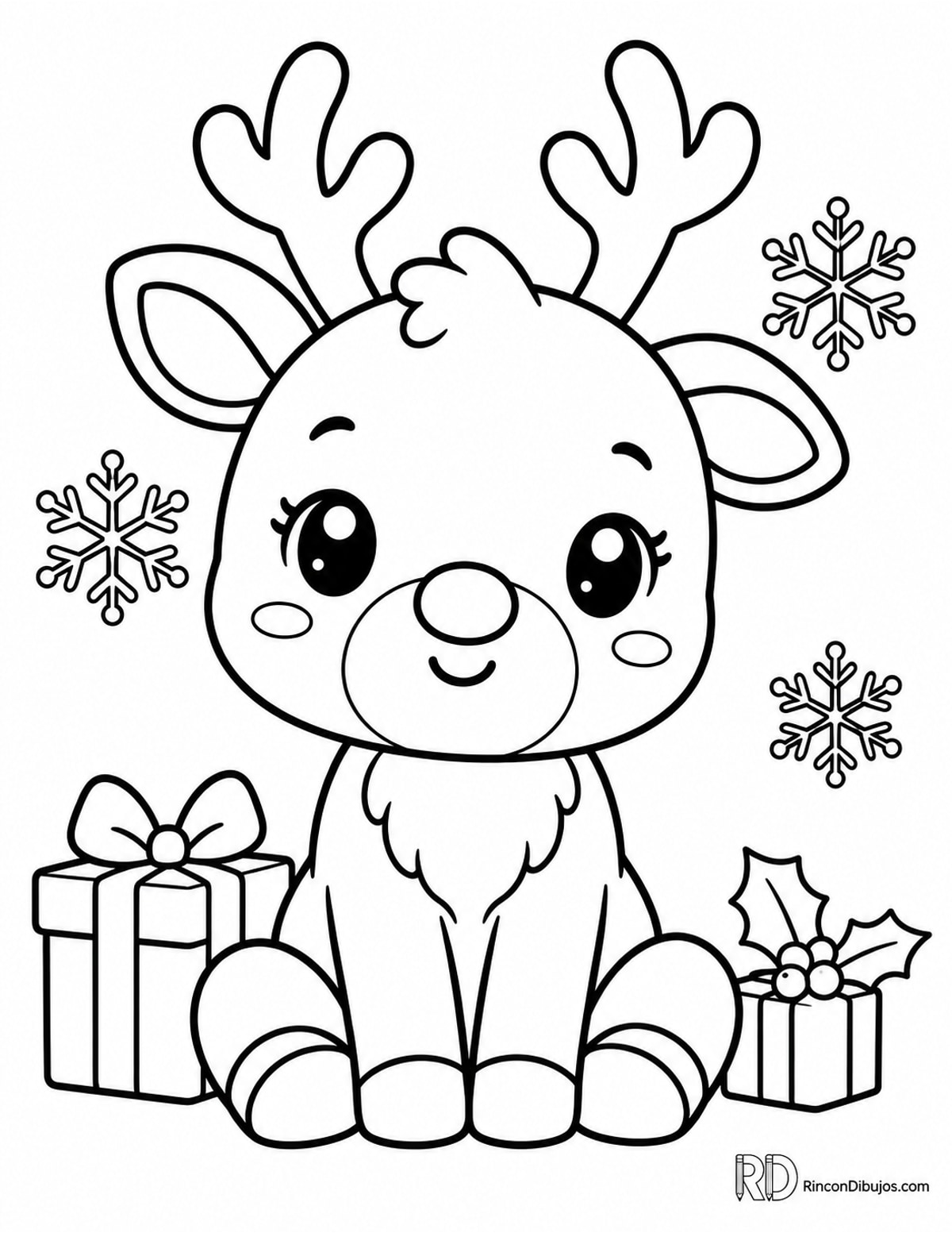 Dibujo de reno kawaii sentado para colorear Dibujo de reno kawaii sentado para colorear