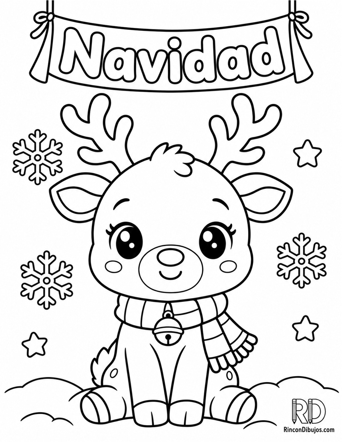 Dibujo de reno Navidad kawaii para colorear Dibujo de reno Navidad kawaii para colorear