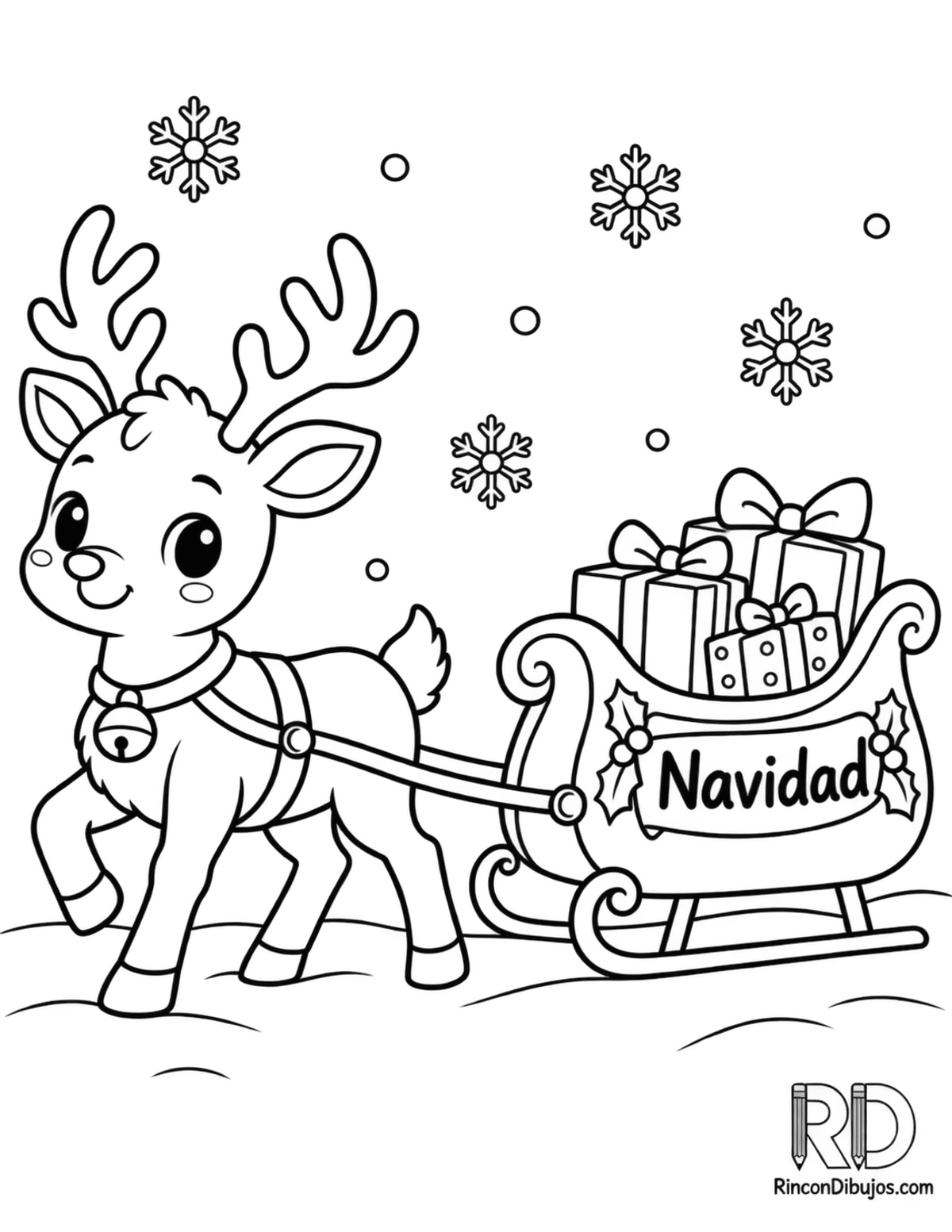 Dibujo de reno trineo Navidad kawaii para colorear Dibujo de reno trineo Navidad kawaii para colorear