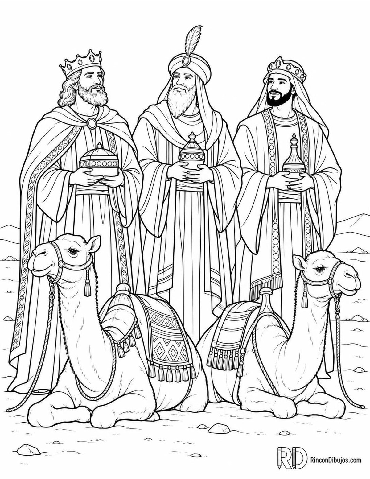 Dibujo de Reyes Magos descansando para colorear