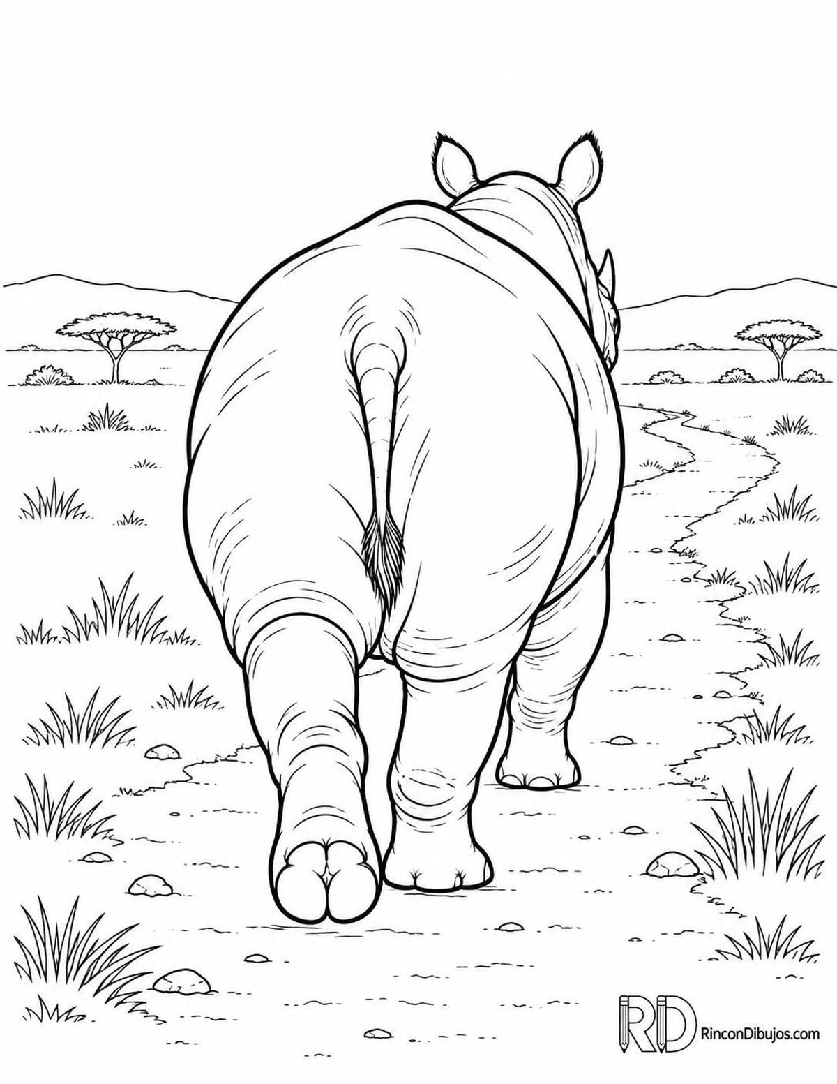 Dibujo de rinoceronte caminando para colorear Dibujo de rinoceronte caminando para colorear