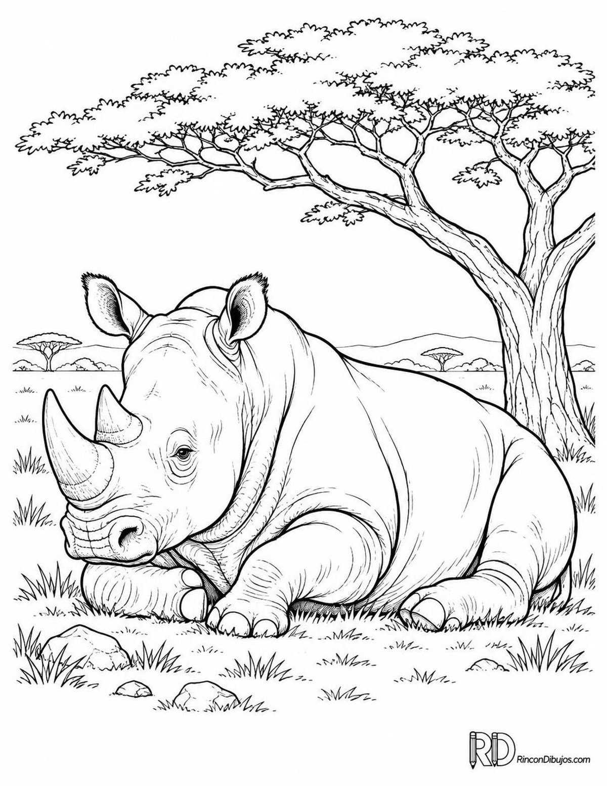 Dibujo de rinoceronte descansando para colorear Dibujo de rinoceronte descansando para colorear