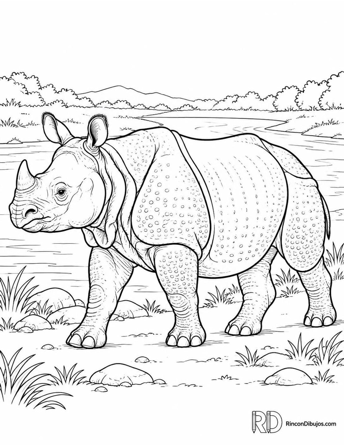 Dibujo de rinoceronte indio para colorear Dibujo de rinoceronte indio para colorear