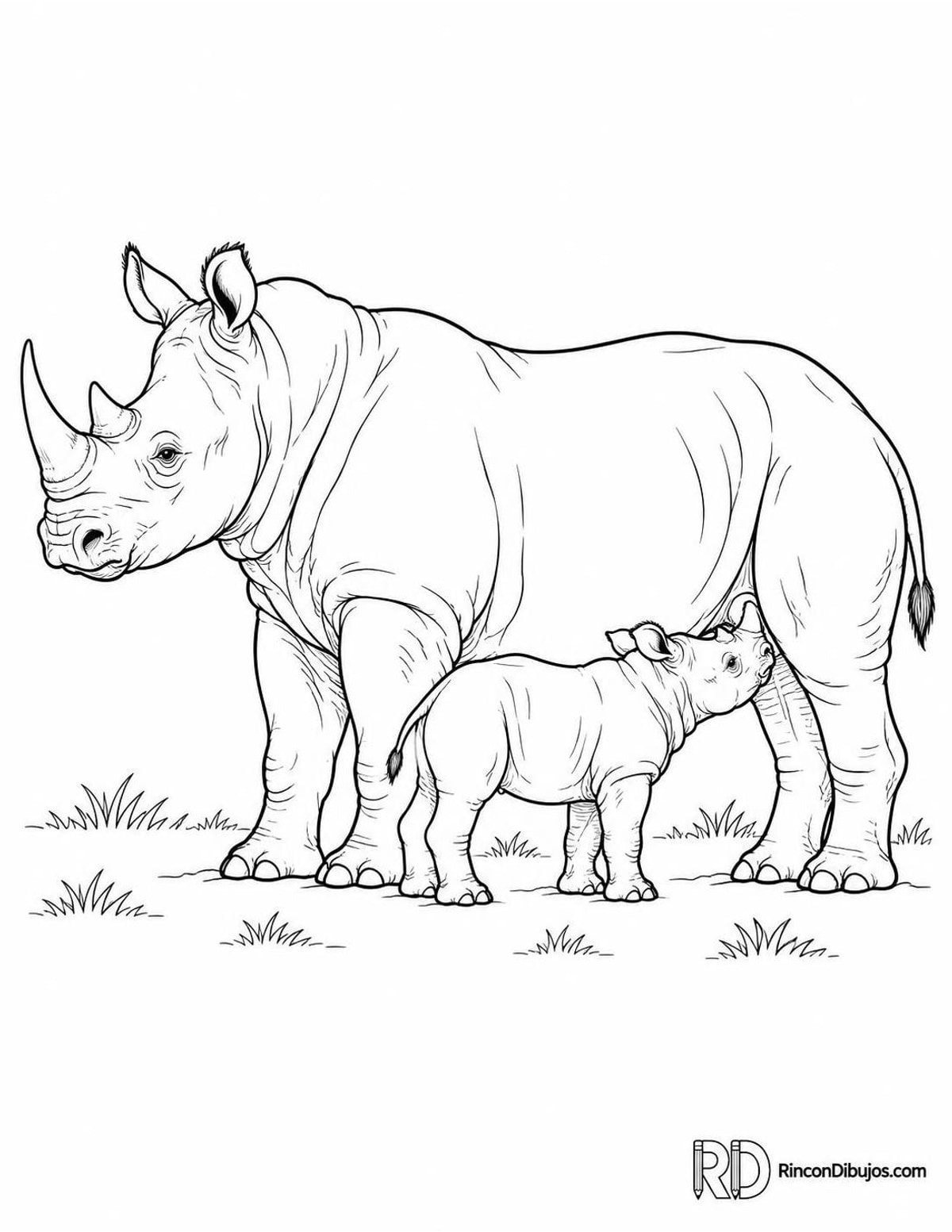 Dibujo de rinoceronte mamando para colorear Dibujo de rinoceronte mamando para colorear