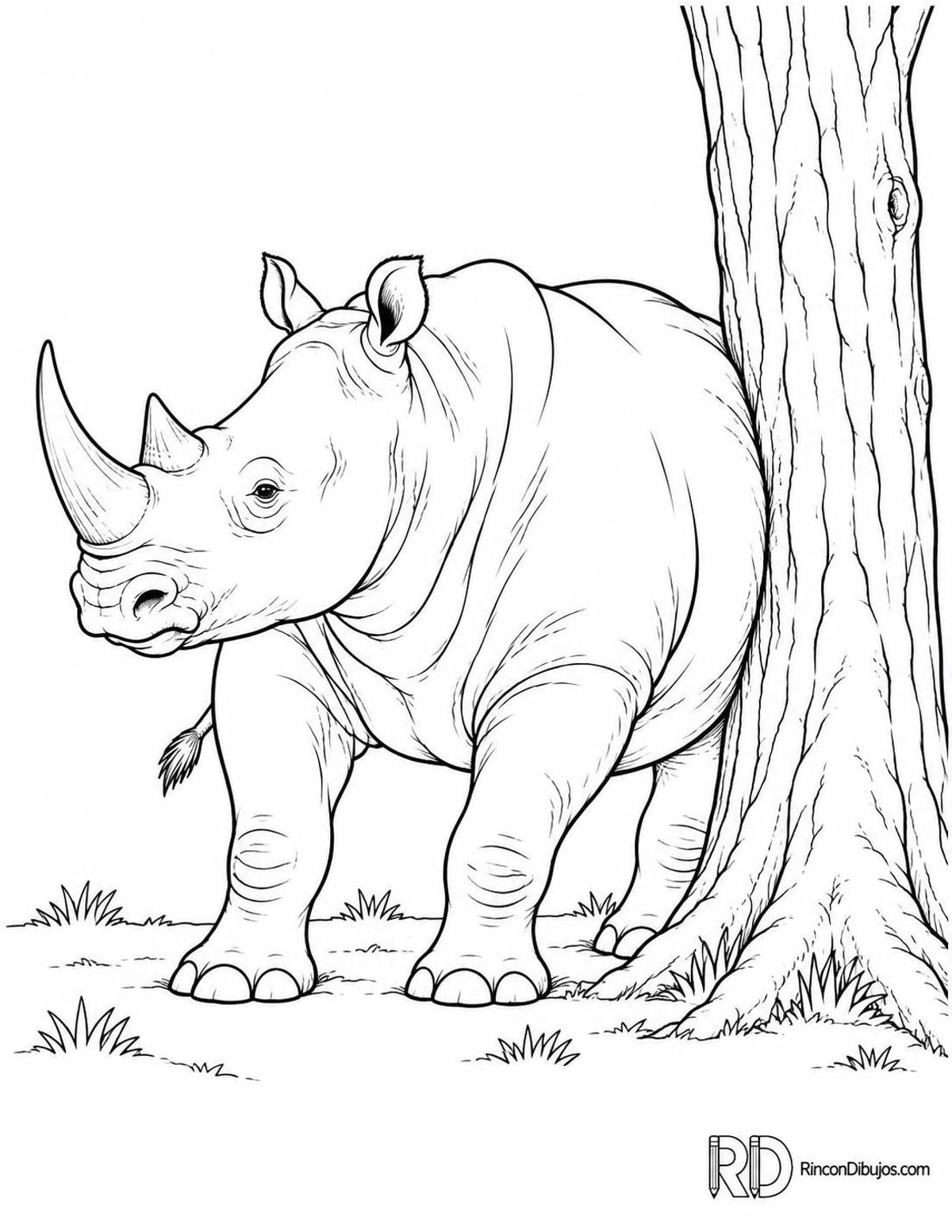 Dibujo de rinoceronte rascándose para colorear Dibujo de rinoceronte rascándose para colorear