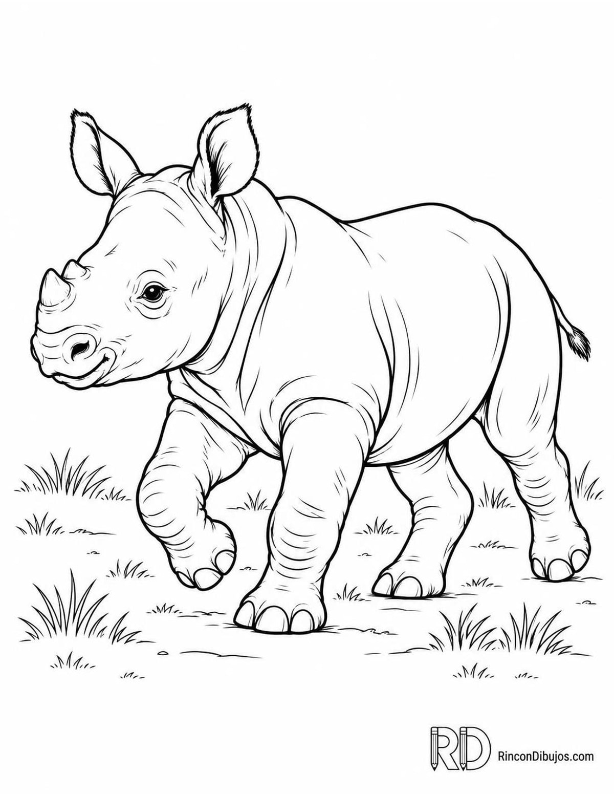 Dibujo de rinoceronte trotando para colorear Dibujo de rinoceronte trotando para colorear