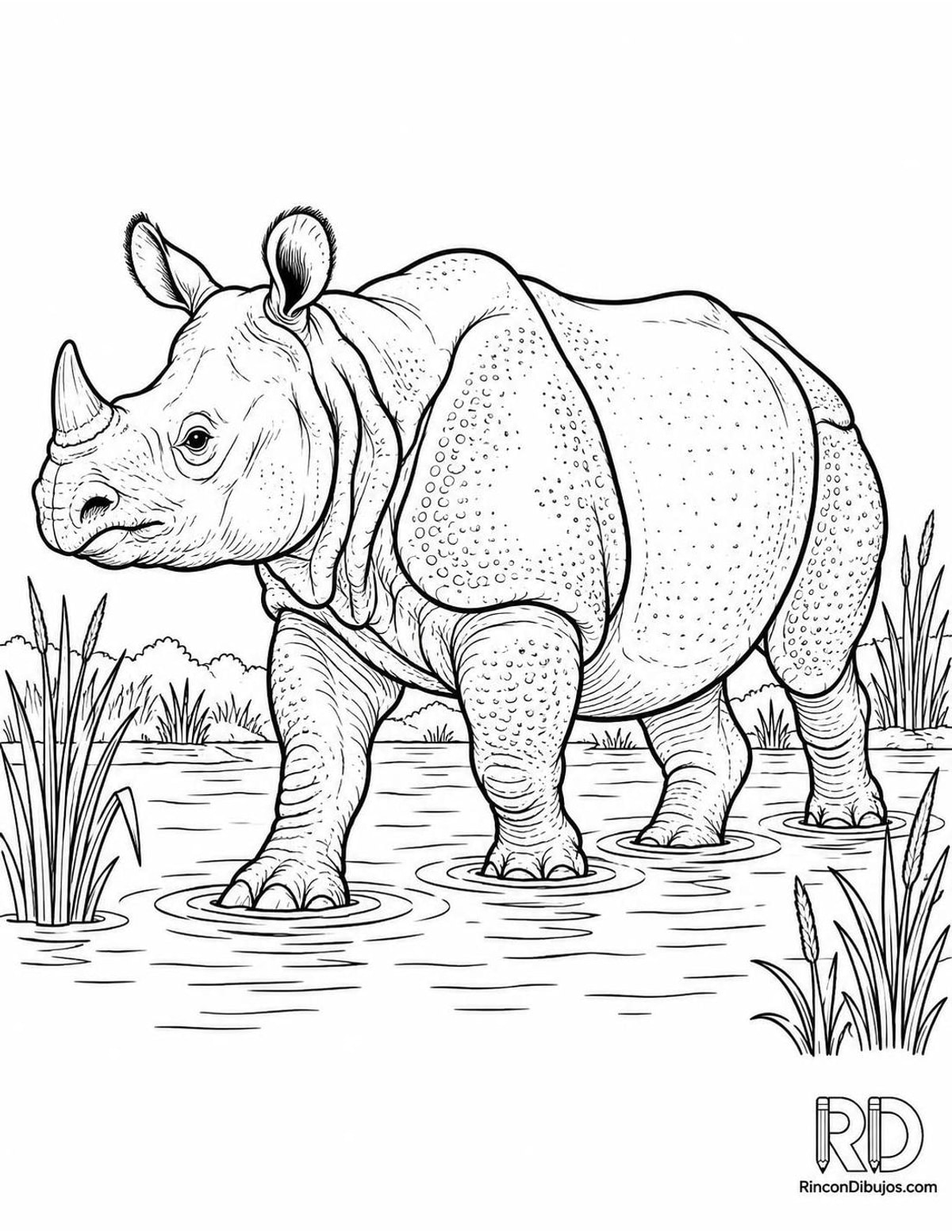 Dibujo de rinoceronte vadeando para colorear Dibujo de rinoceronte vadeando para colorear