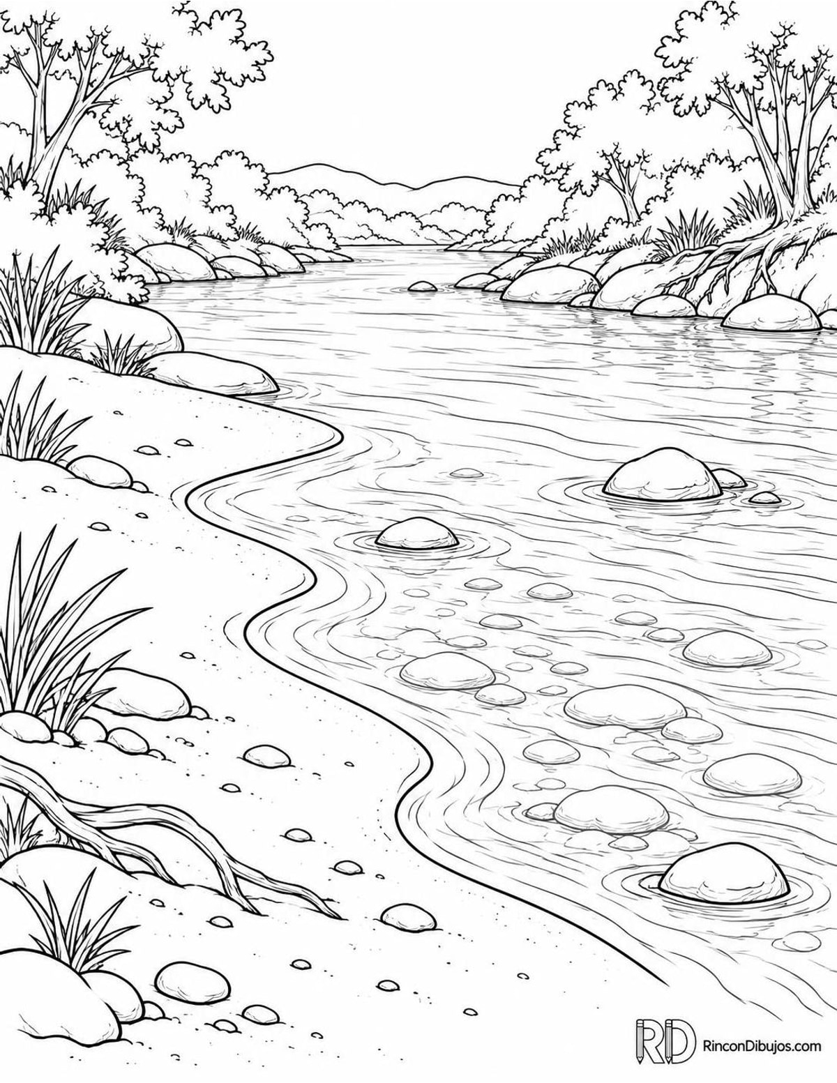 Dibujo de río con arena para colorear Dibujo de río con arena para colorear