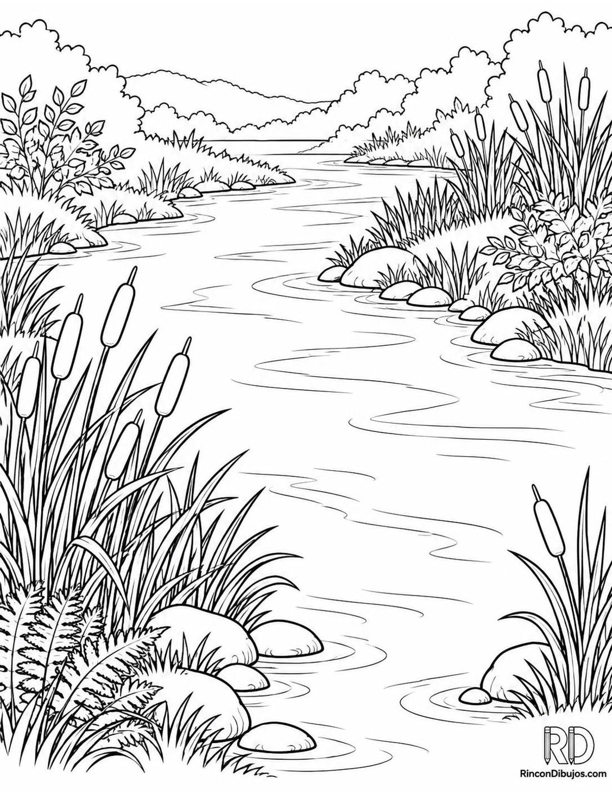 Dibujo de río con juncos para colorear Dibujo de río con juncos para colorear