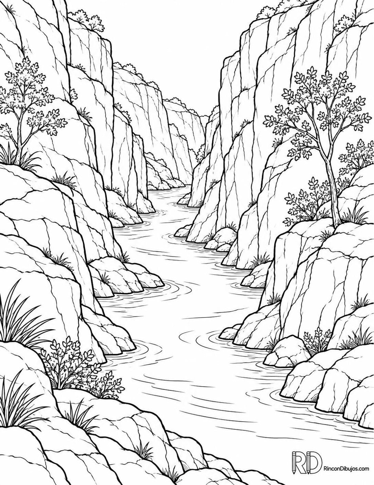 Dibujo de río entre barrancos para colorear Dibujo de río entre barrancos para colorear