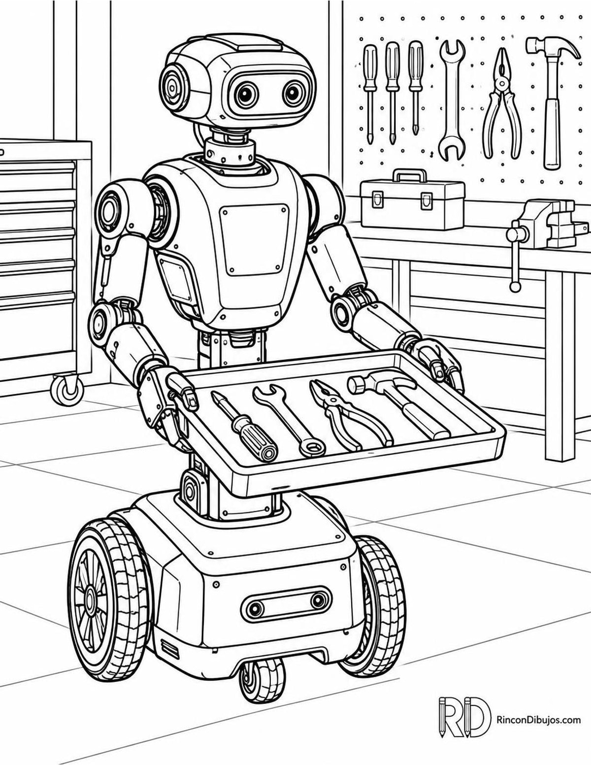 Dibujo de robot con ruedas para colorear Dibujo de robot con ruedas para colorear