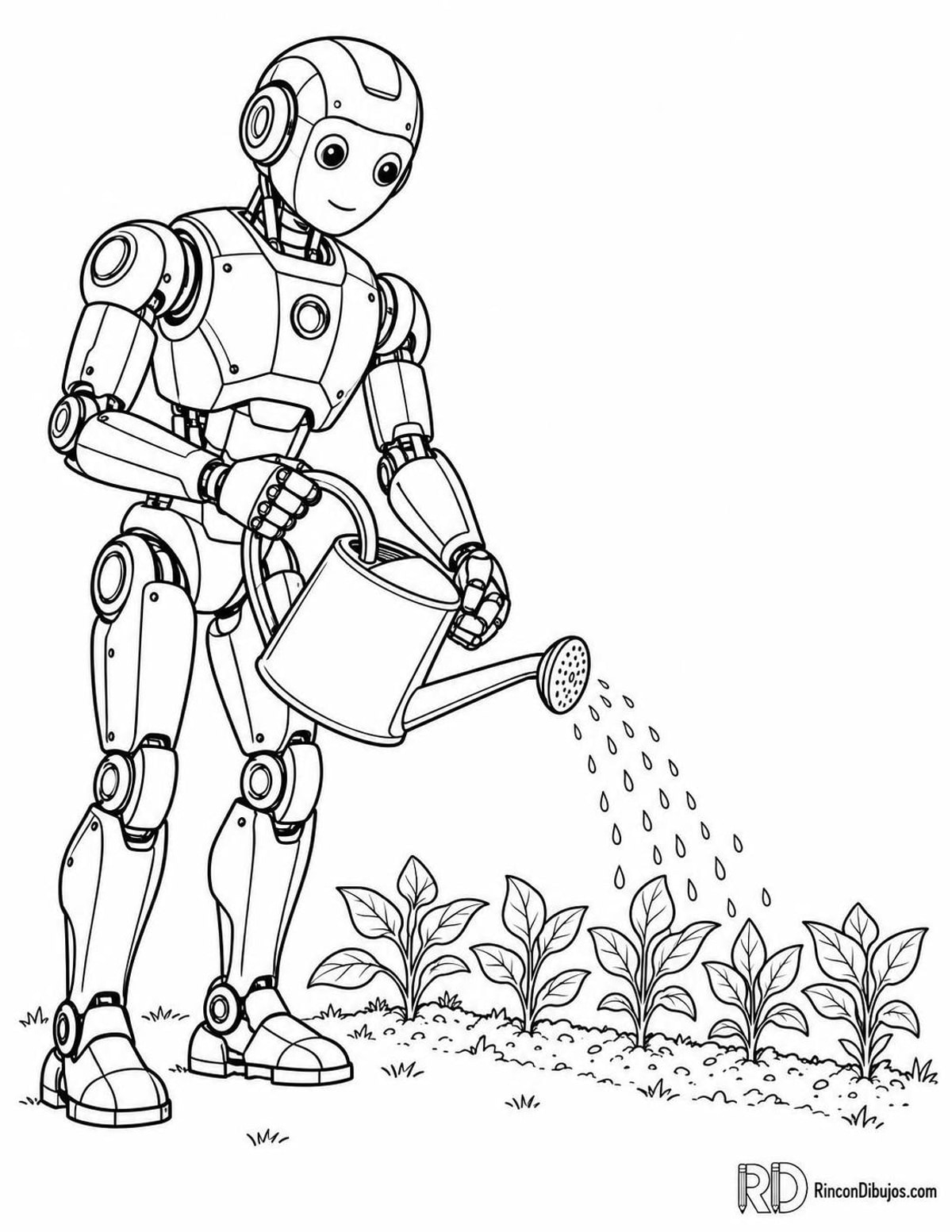 Dibujo de robot regando para colorear Dibujo de robot regando para colorear