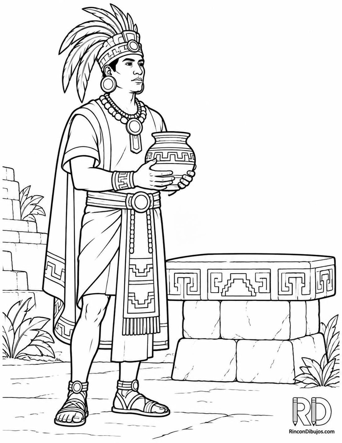 Dibujo de sacerdote maya con vasija para colorear Dibujo de sacerdote maya con vasija para colorear