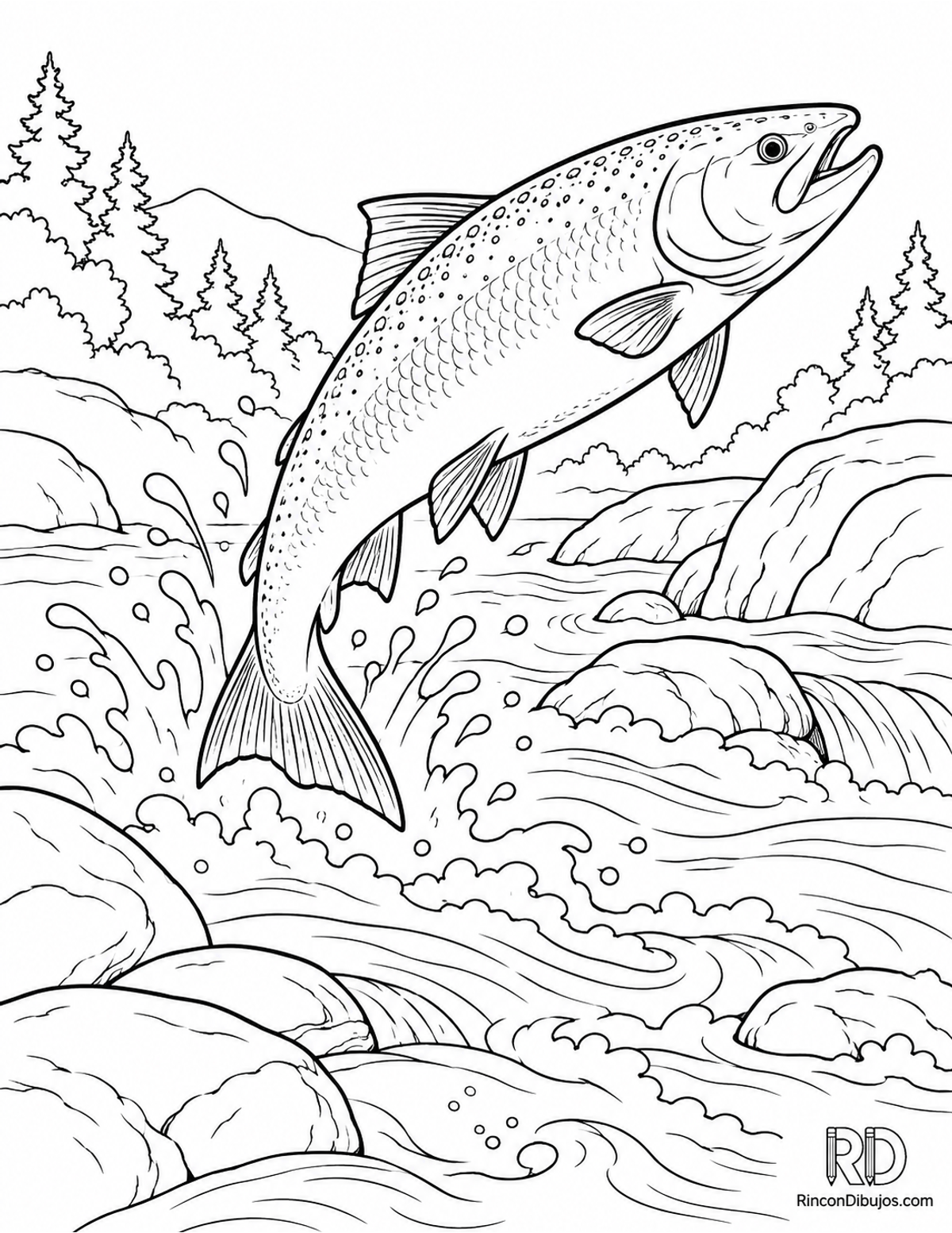Dibujo de salmón saltando para colorear Dibujo de salmón saltando para colorear
