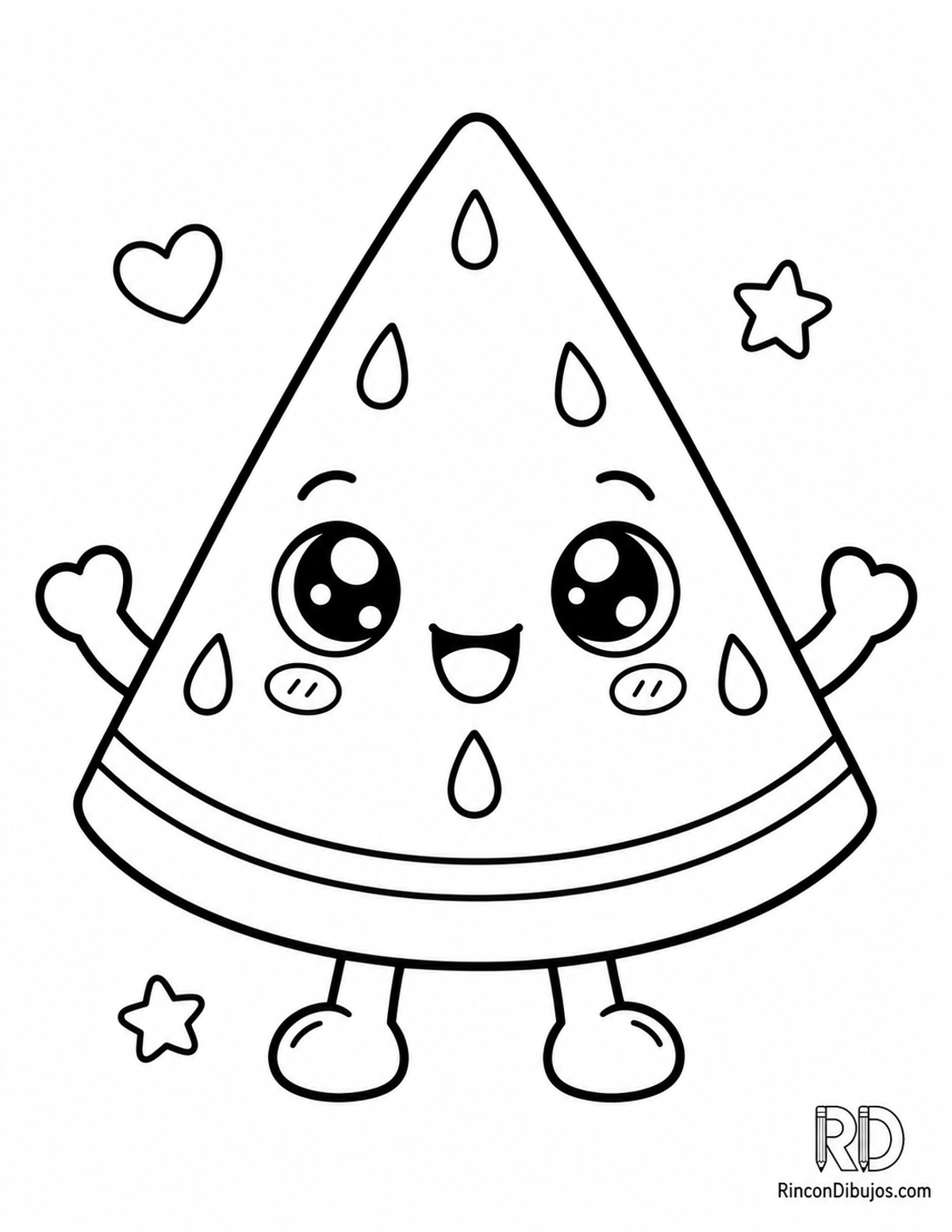 Dibujo de sandía kawaii para colorear