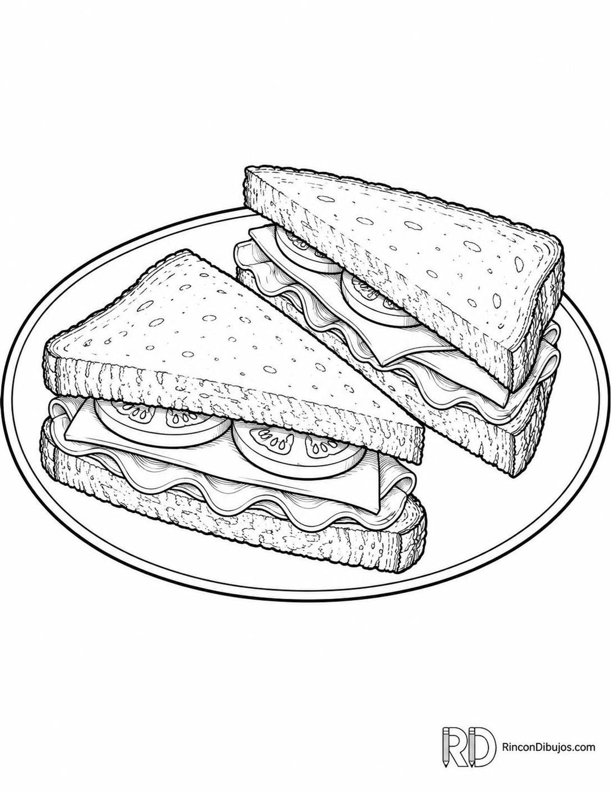 Dibujo de sándwich de jamón para colorear