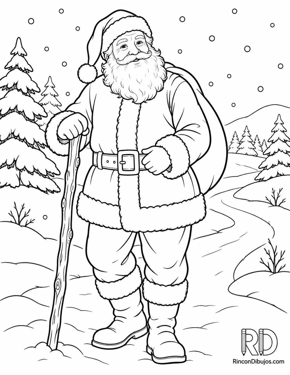 Dibujo de Santa Claus con bastón para colorear