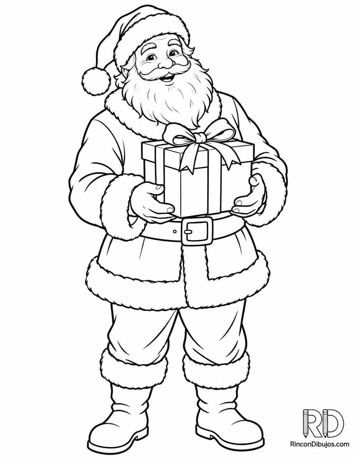 Dibujo de Santa Claus con regalo para colorear