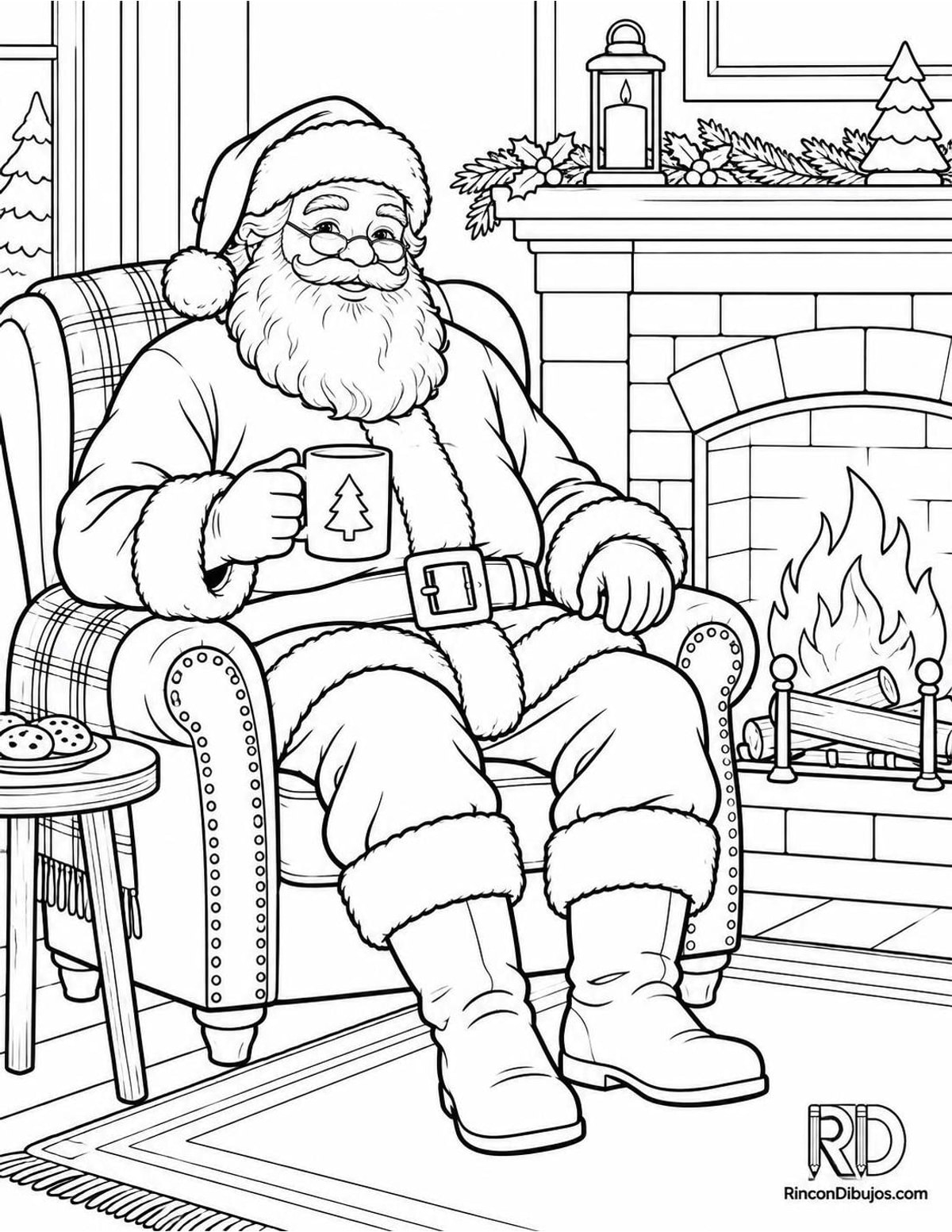 Dibujo de Santa Claus en sillón para colorear