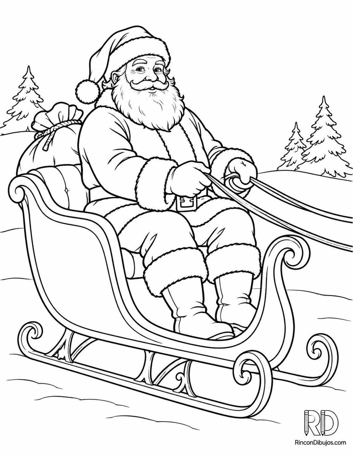 Dibujo de Santa Claus en trineo para colorear