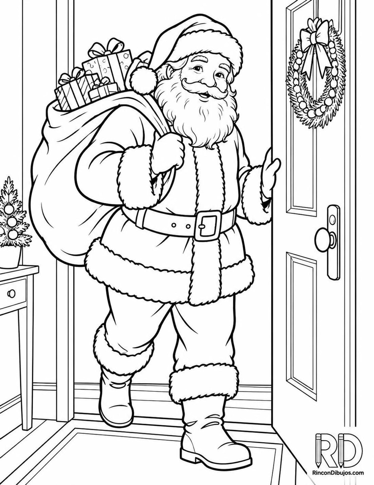 Dibujo de Santa Claus entrando para colorear