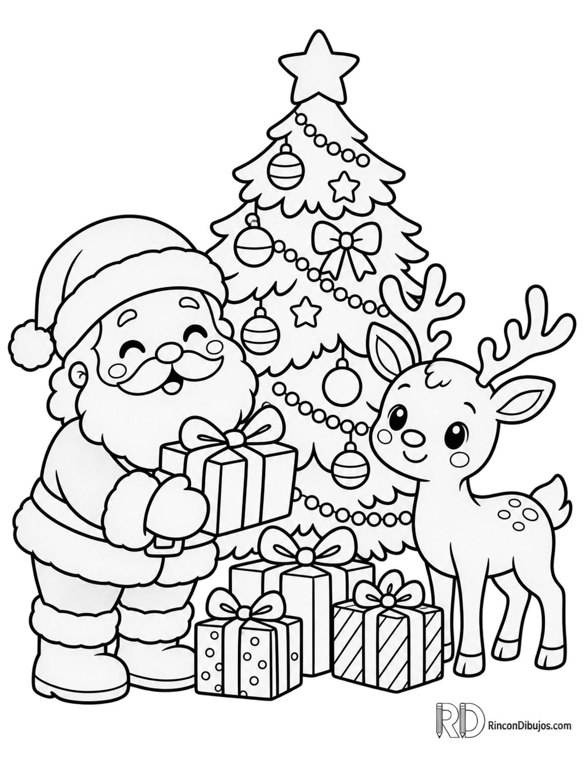 Dibujo de Santa Claus reno kawaii para colorear Dibujo de Santa Claus reno kawaii para colorear