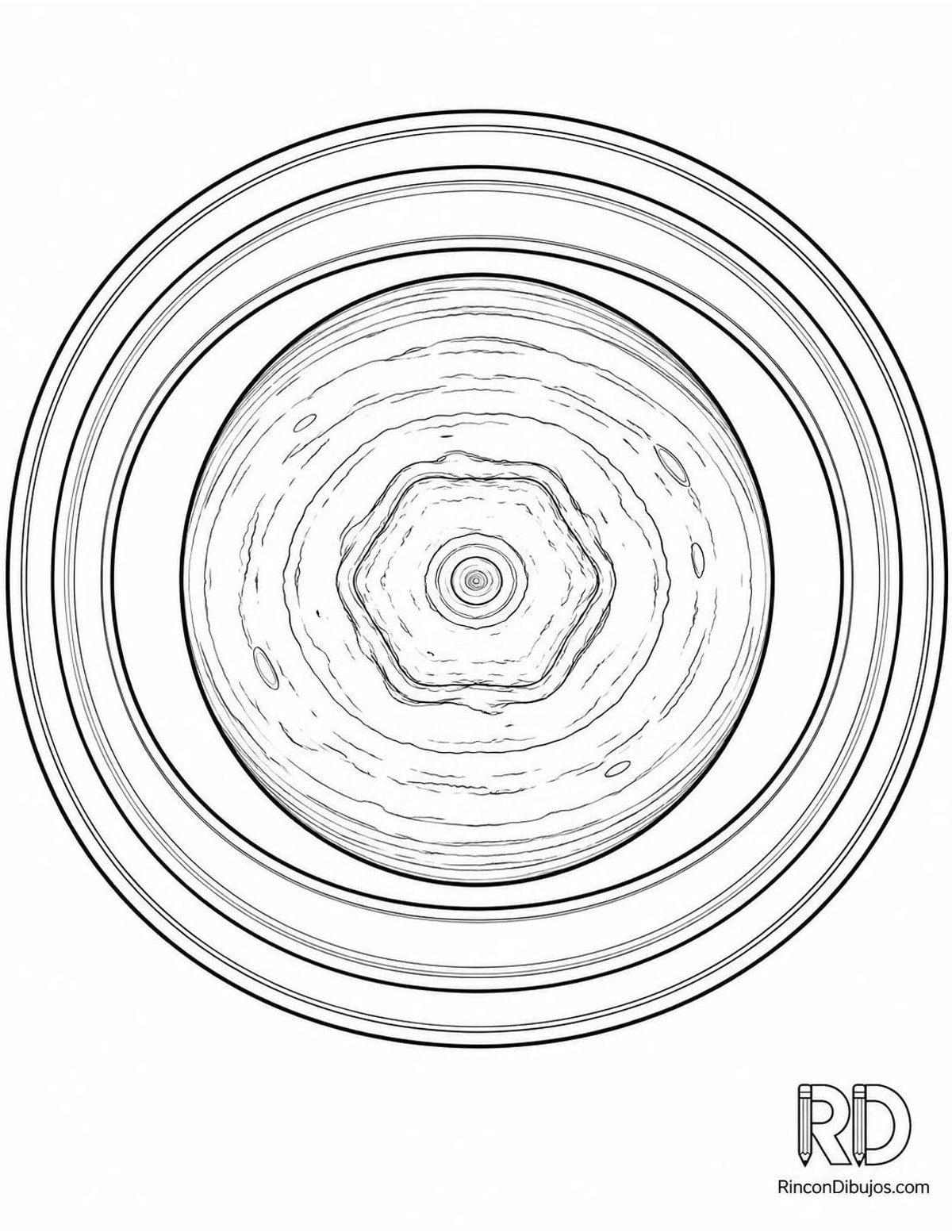 Dibujo de Saturno con hexágono para colorear Dibujo de Saturno con hexágono para colorear