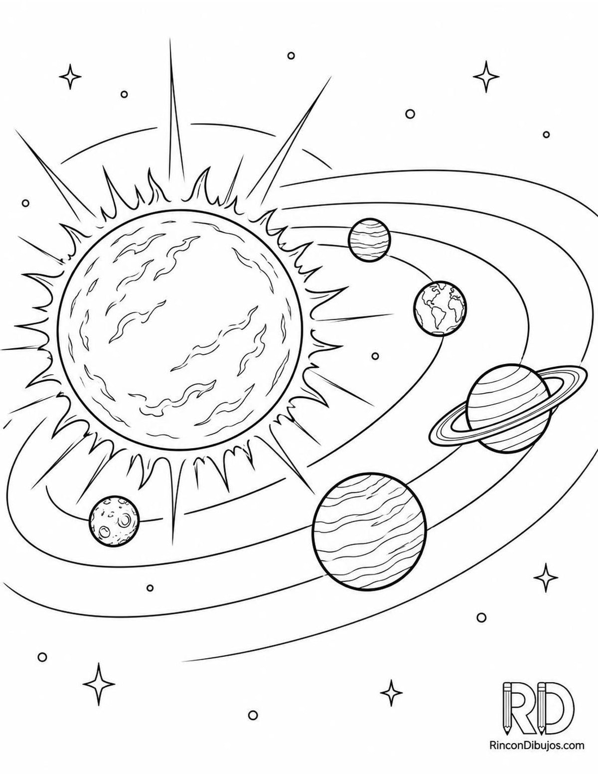 Dibujo de sistema planetario para colorear Dibujo de sistema planetario para colorear