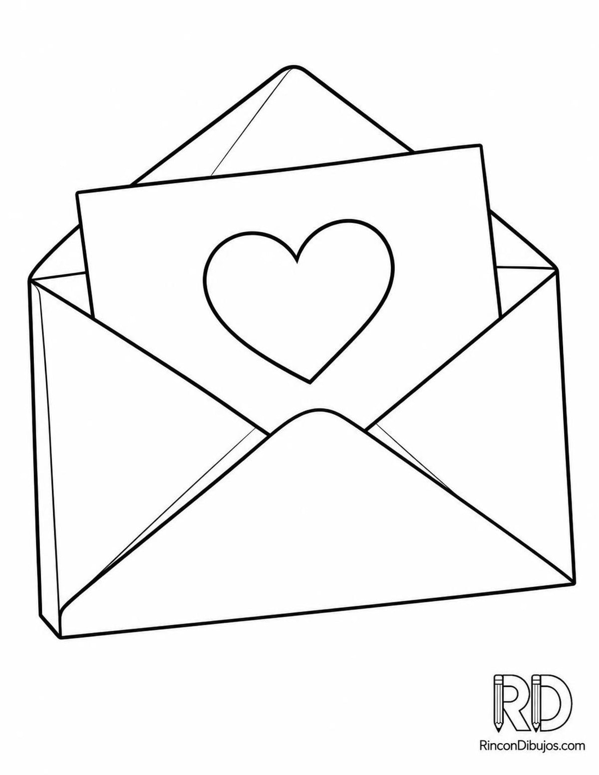 Dibujo de sobre abierto de amor para colorear